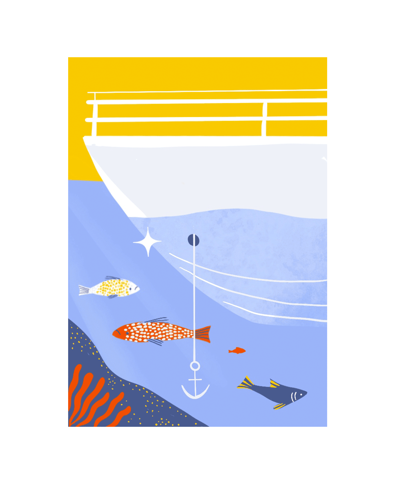illustration de bateau et poissons fonds marins