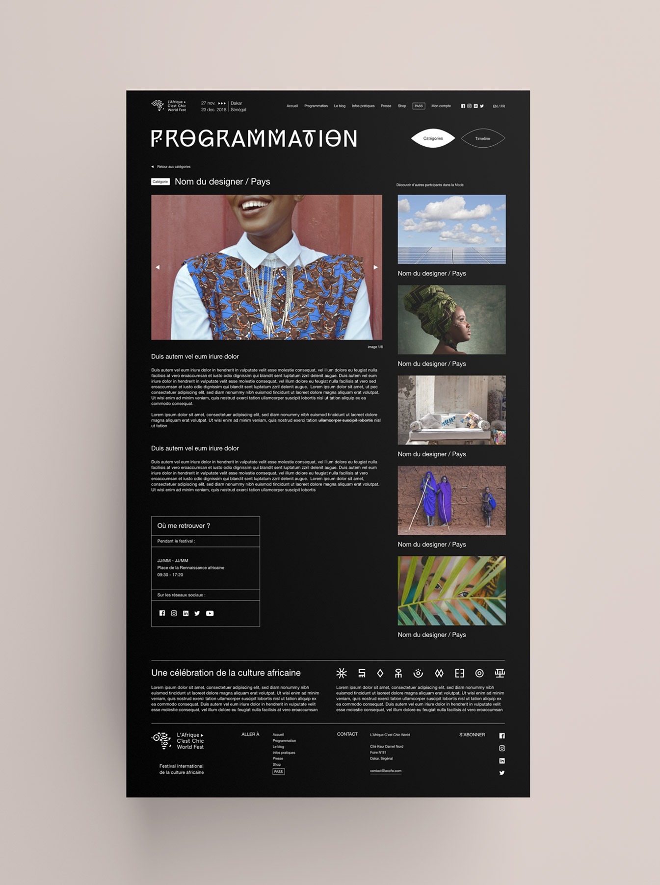 Visuel présentant un exemple d'événement dans la partie programmation du site du festival l'Afrique c'est chic