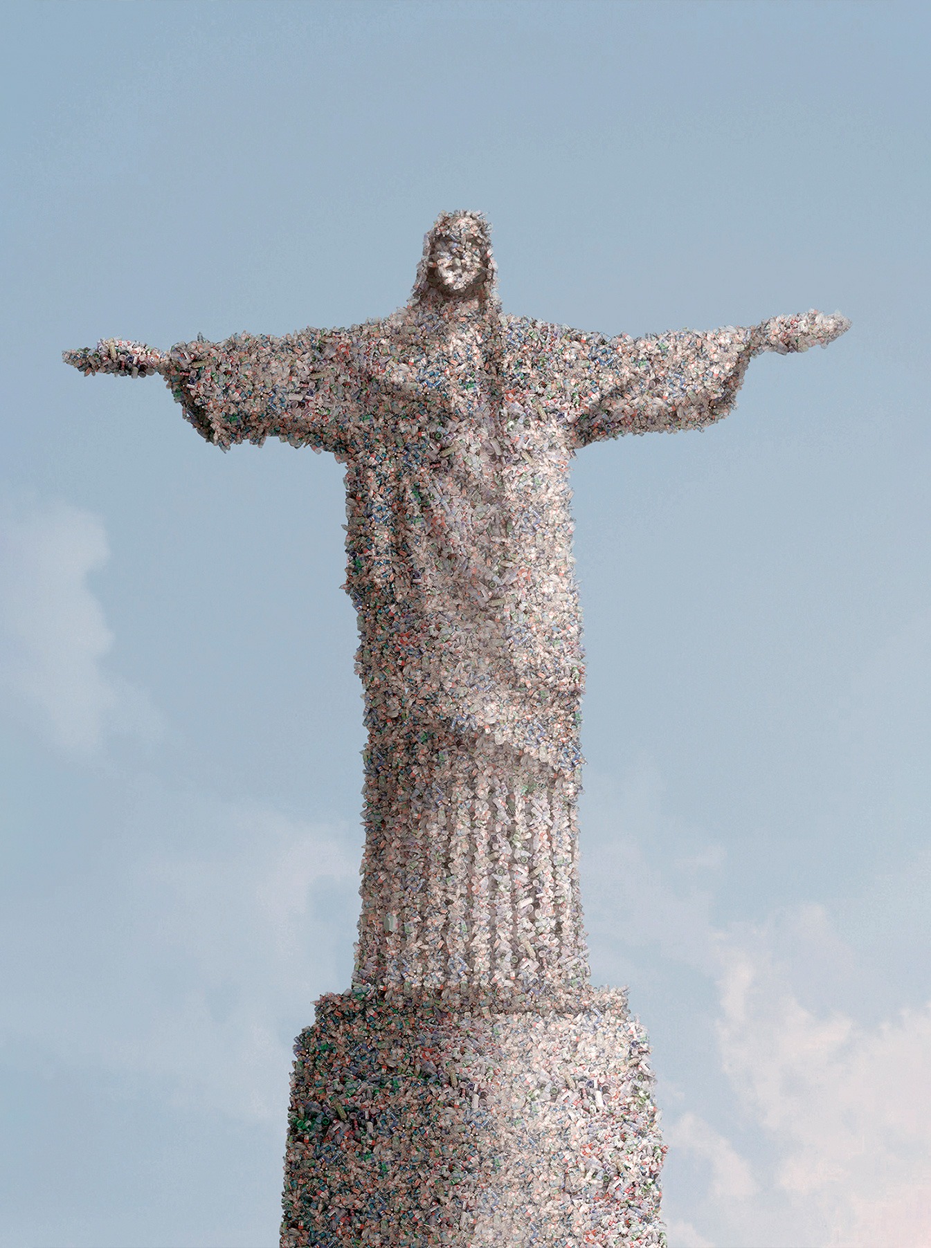 Visuel réalisé pour la campagne Expédition 7e Continent. Le célèbre corcovado est entièrement composé de déchets plastiques