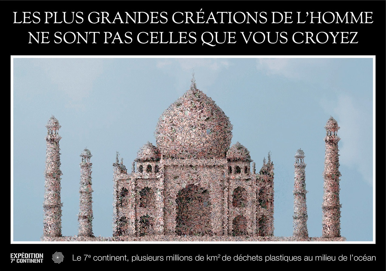 Affiche de la campagne Expédition 7e Continent, sensibilisant à la pollution plastique des océans.