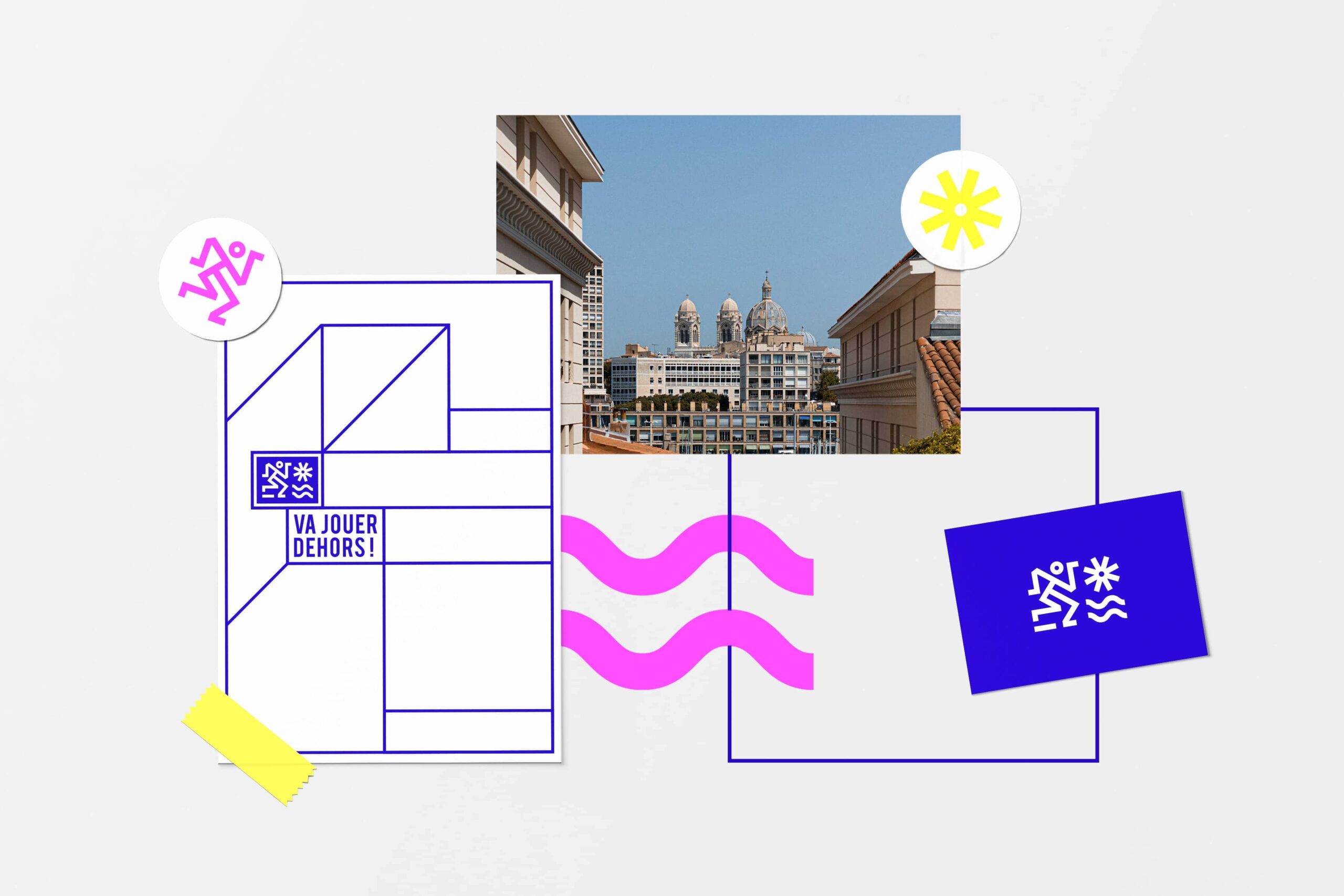 éléments graphiques de l'identité visuelle de l'association va jouer dehors