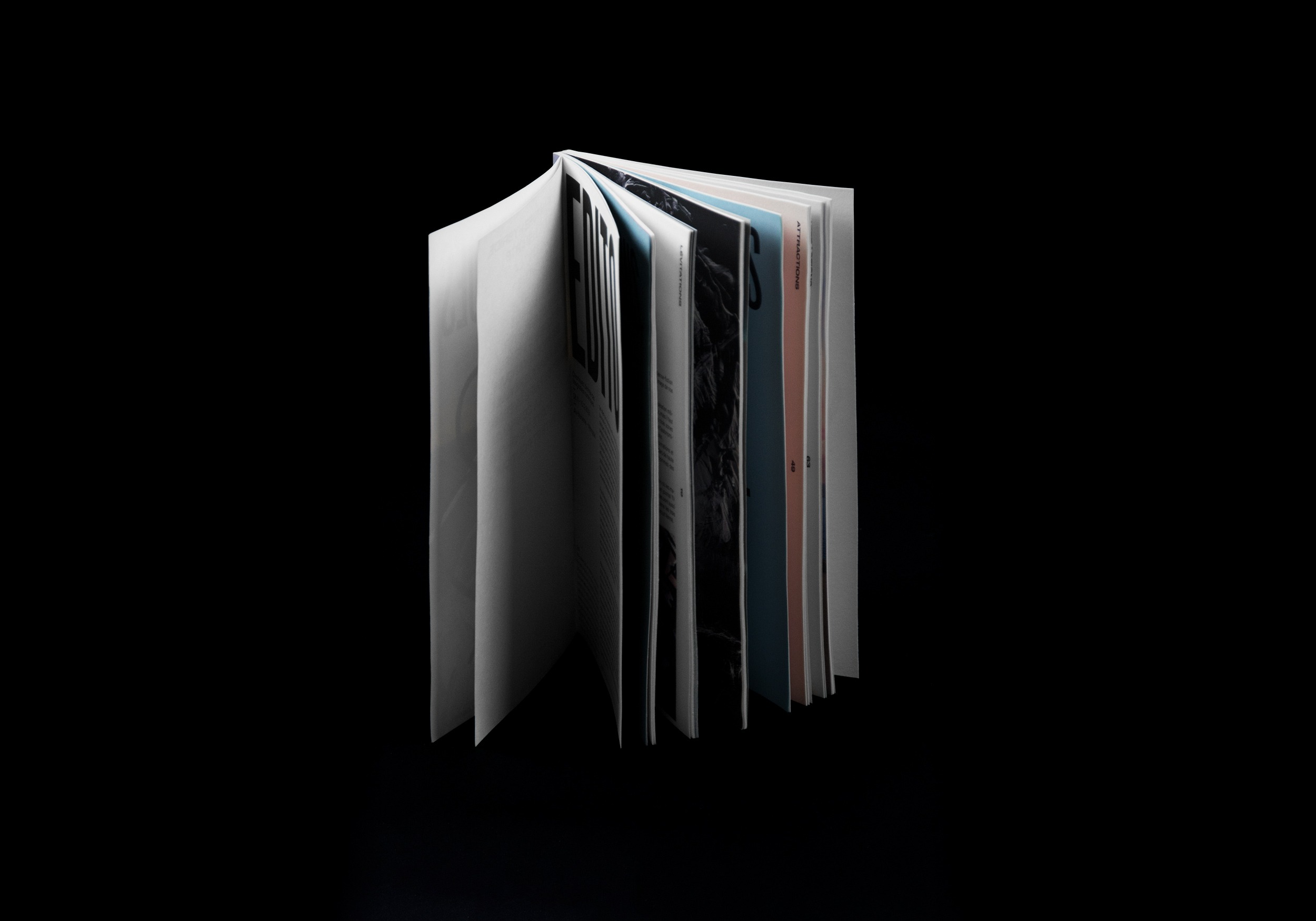 Photo des pages de différentes couleurs du livre de la Biennale Chroniques