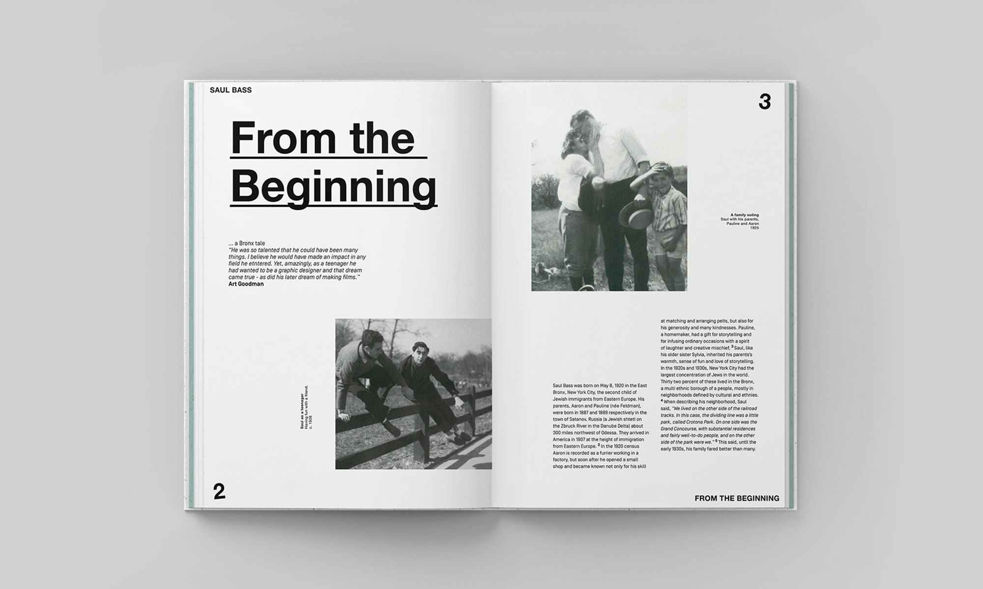 Double page mêlant typographies et photos du livre Saul Bass : The Man with Golden Hands