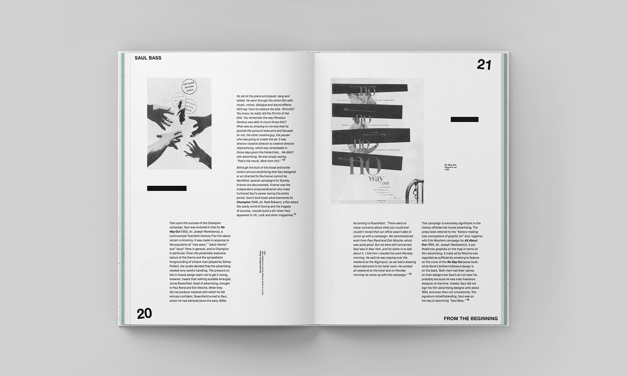 Double page mêlant typographies et photos du livre Saul Bass : The Man with Golden Hands