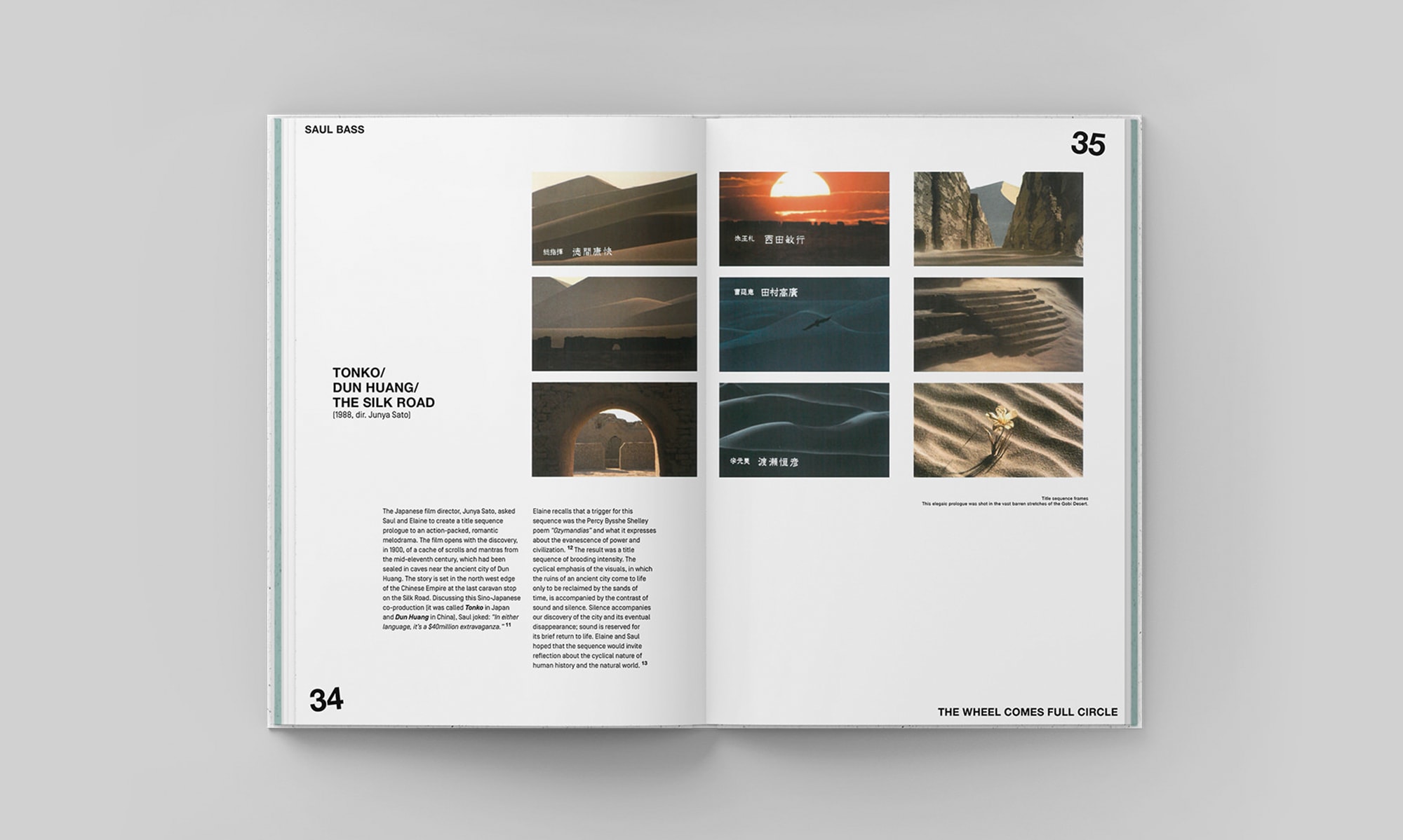 Double page mêlant typographies et photos colorée du livre Saul Bass : The Man with Golden Hands
