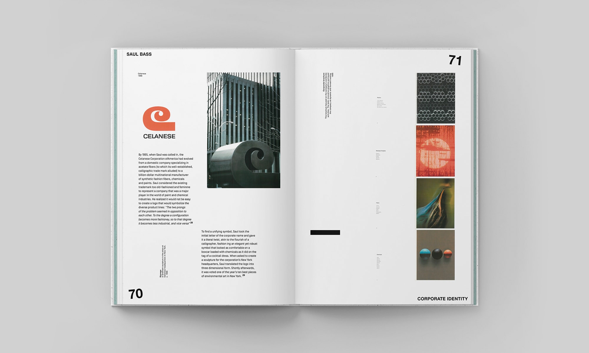 Double page mêlant logo, typographies et photos du livre Saul Bass : The Man with Golden Hands