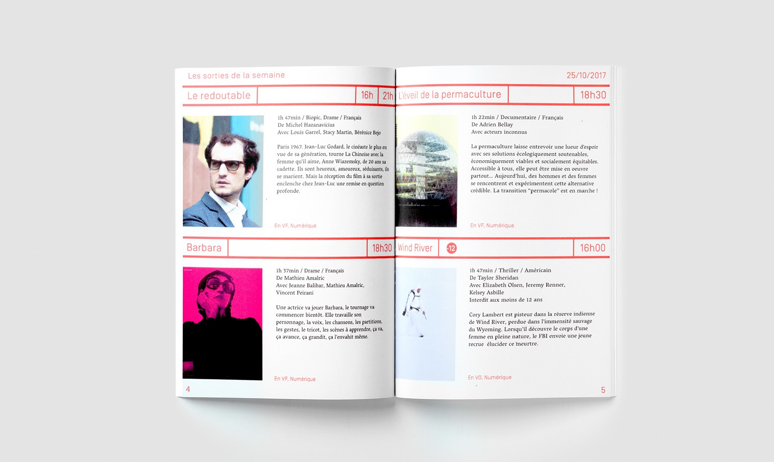 Double page intérieur du programme présentant les séance cinéma à venir